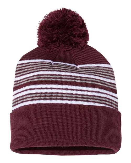 12" Striped Pom-Pom Cuffed Beanie | USA Decoration