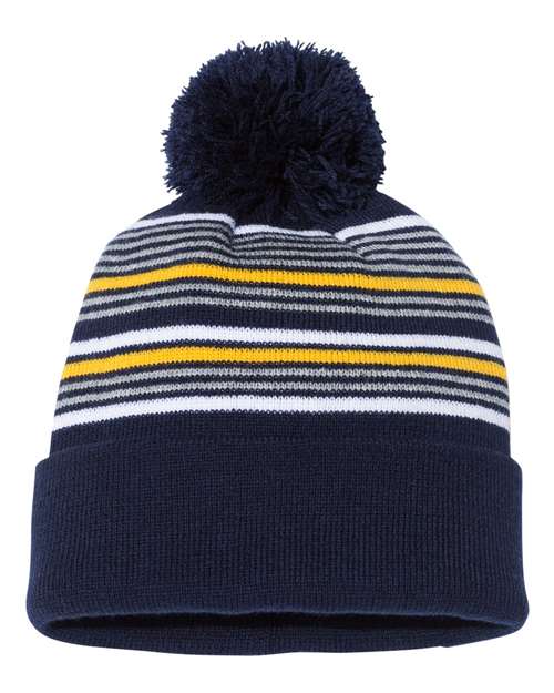 12" Striped Pom-Pom Cuffed Beanie | USA Decoration