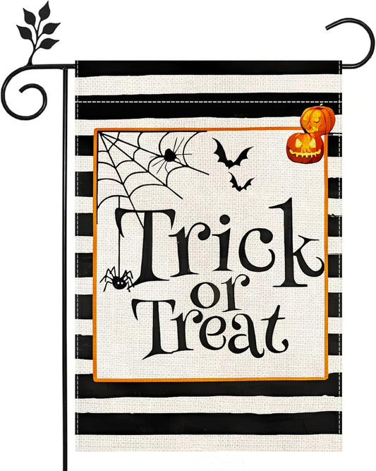 Trick or Treat Plaid Pumpkin Garden Flag 12×18? Double-Sided Burlap Halloween Décor | USA Decoration®