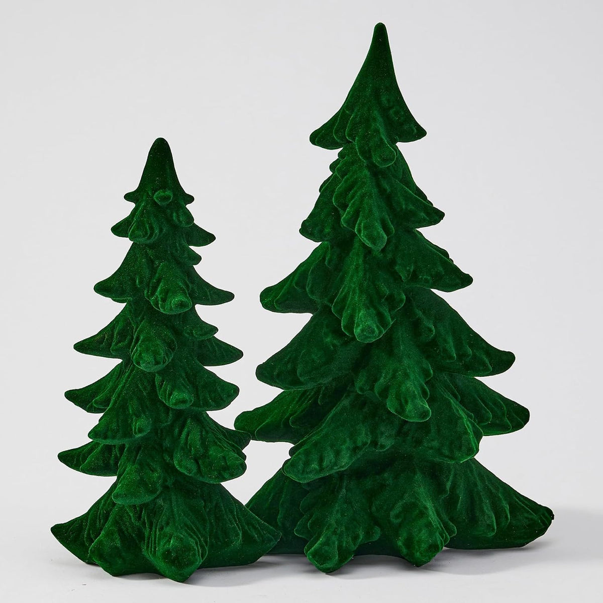DN DECONATION Flocked Christmas Tree Figurines, Green Velvet Xmas Trees