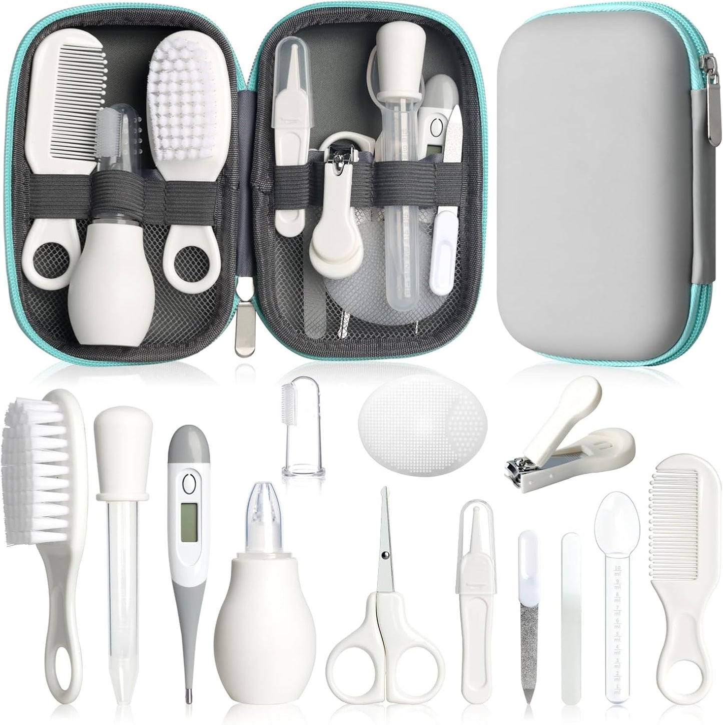 Baby Grooming Kit 14 in 1 Infant Safety Care Set with Hair Brush Comb Nail Clipper Nasal Aspirator