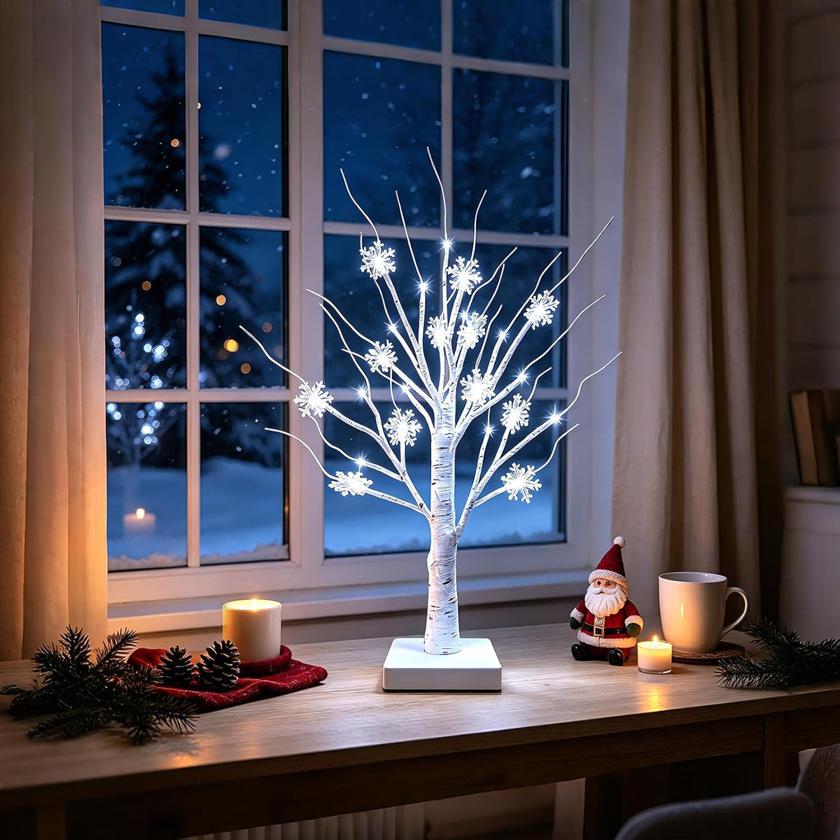 TURNMEON Tabletop Christmas Tree, 2 Pack 18" Lighted Birches Tree