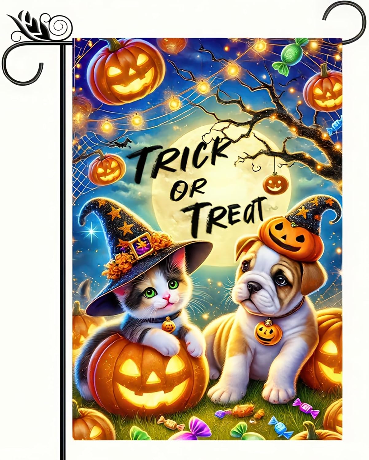 Cute Halloween Garden Flag 12x18 Kitten & Puppy Decor | USA Decoration®