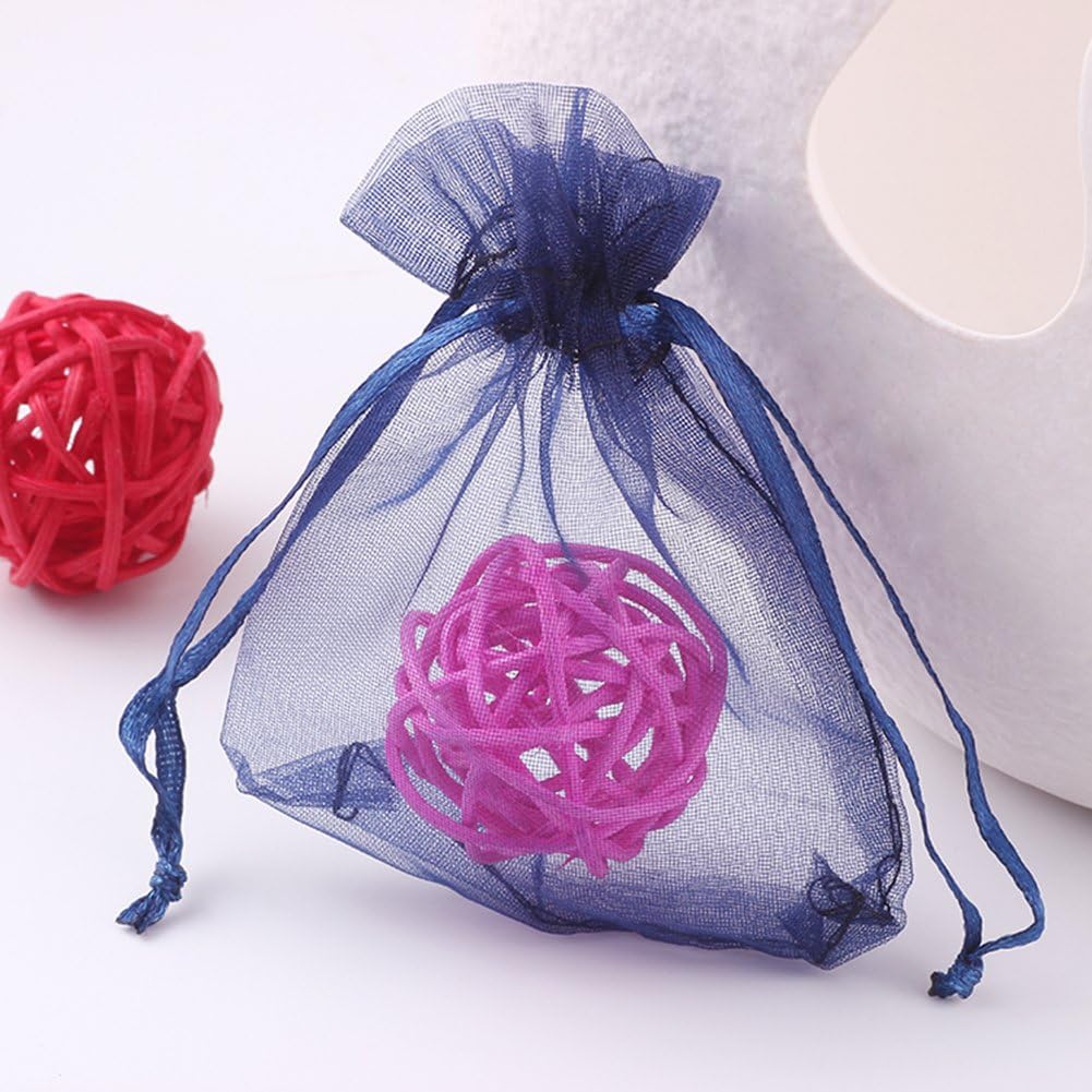 Wudygirl 100 PCS Organza Bags 4"x6" Gift Bags with Drawstring Navy Blue