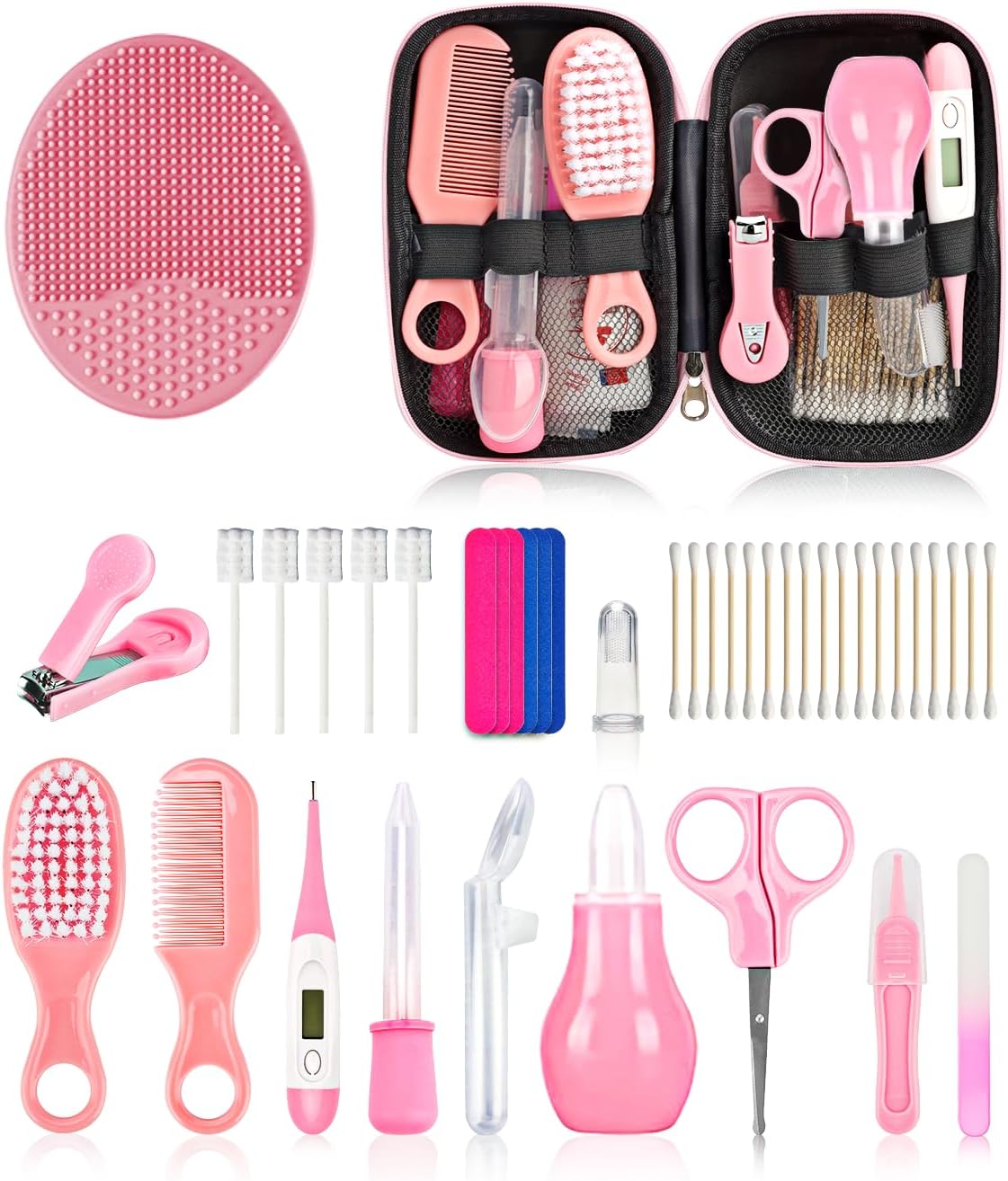 25-in-1 Baby Grooming & Healthcare Kit (Pink) Portable Nursery Safety Set for Newborns & Infants