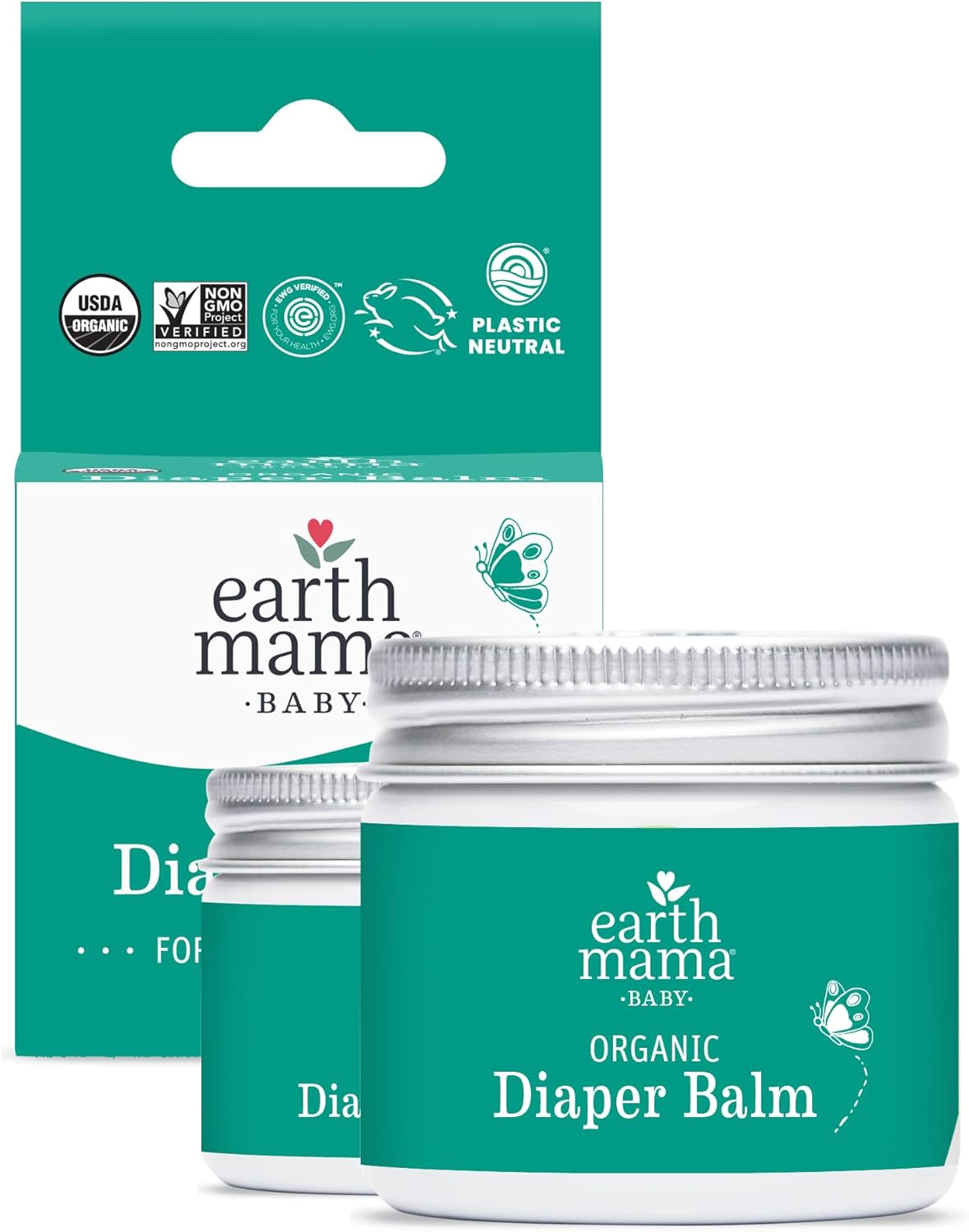 Gentle Organic Diaper Balm for Baby EWG-Verified, Petroleum & Artificial Fragrance Free (2 × 2 oz, with Calendula)