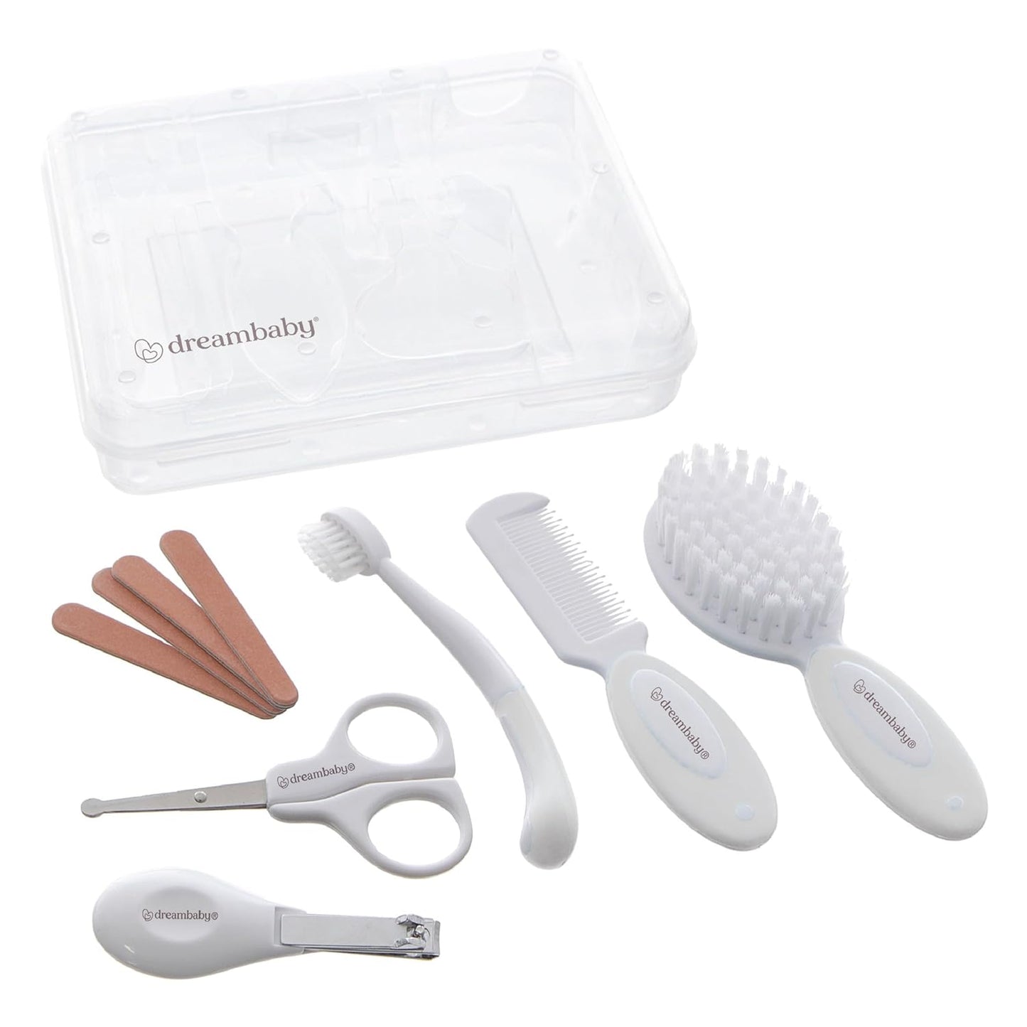 Dreambaby Essential 10pc Baby Grooming Kit Newborn Safety Care Set with Brush Comb Toothbrush Nail Clippers Scissors & Storage Case