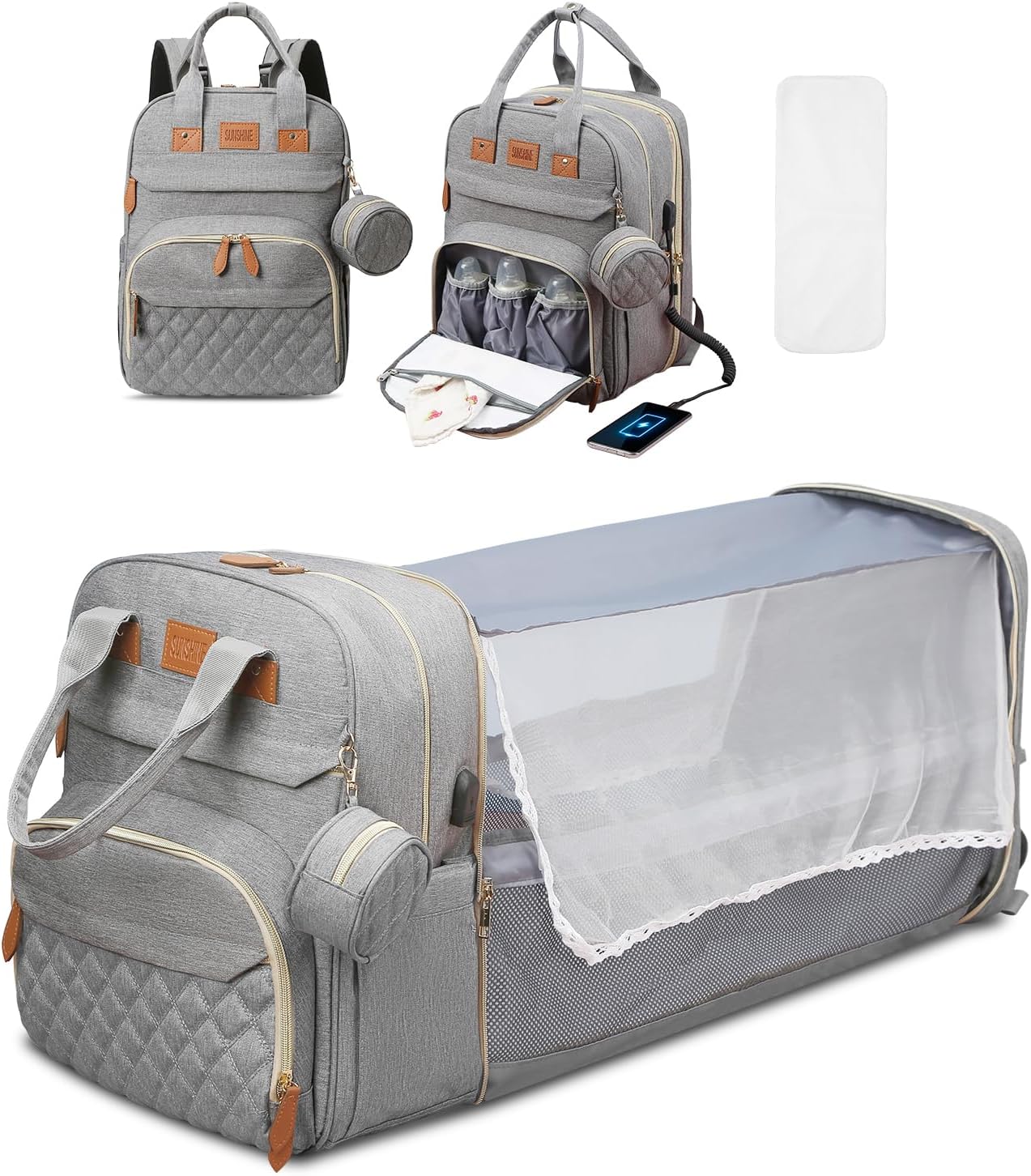 Large Waterproof Diaper Bag Backpack with Changing Station