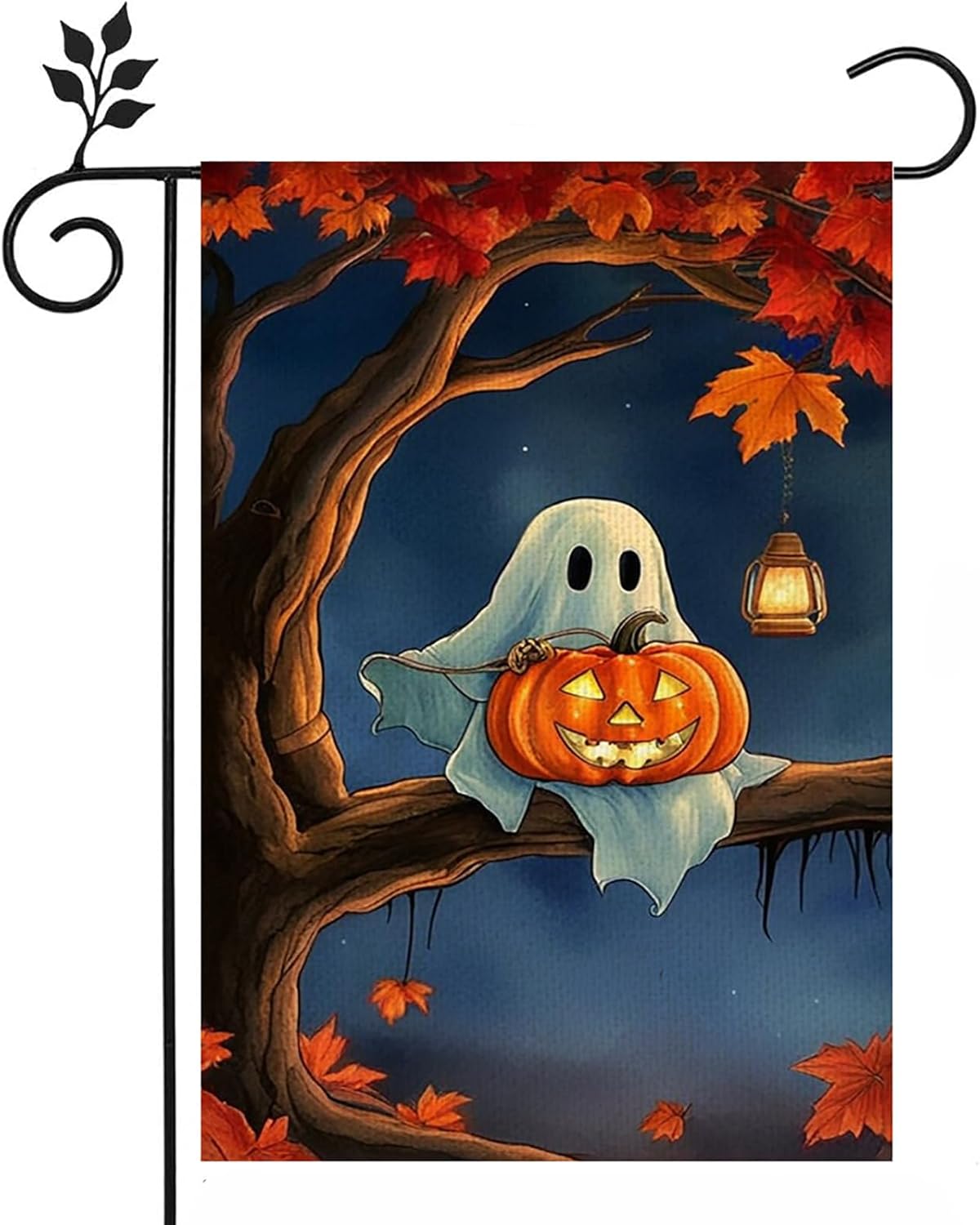 Halloween Ghost Garden Flag 12×18 in Double-Sided Ghost & Pumpkin Welcome Flag | USA Decoration®