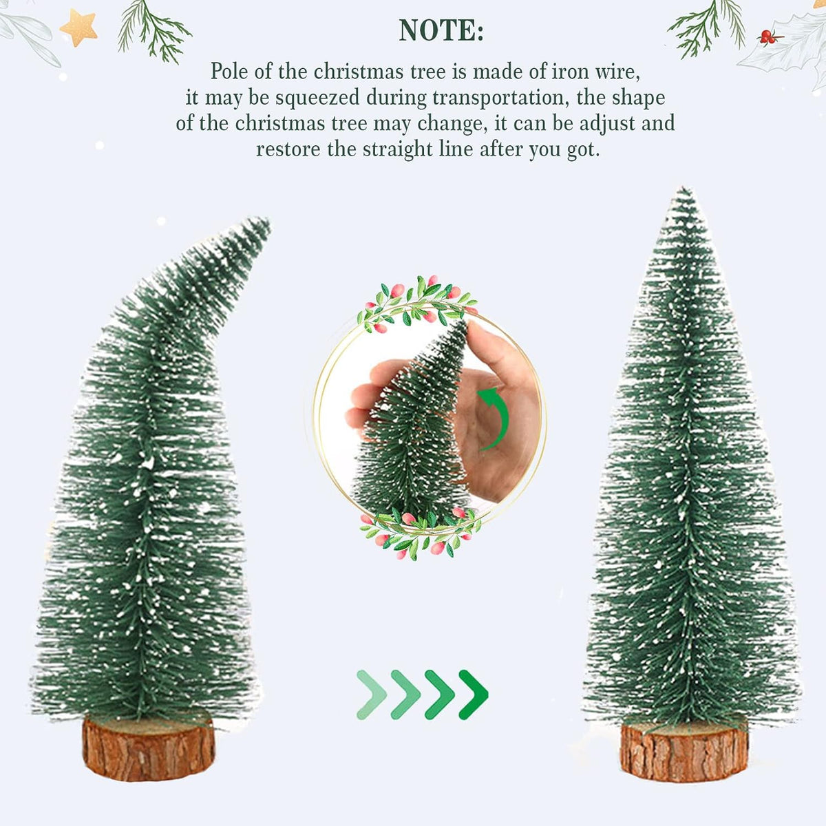 Desktop Miniature Christmas Trees Mini Pine Tree 5pcs with Snow and Wood Base for Xmas Holiday Party Home Tabletop Decor
