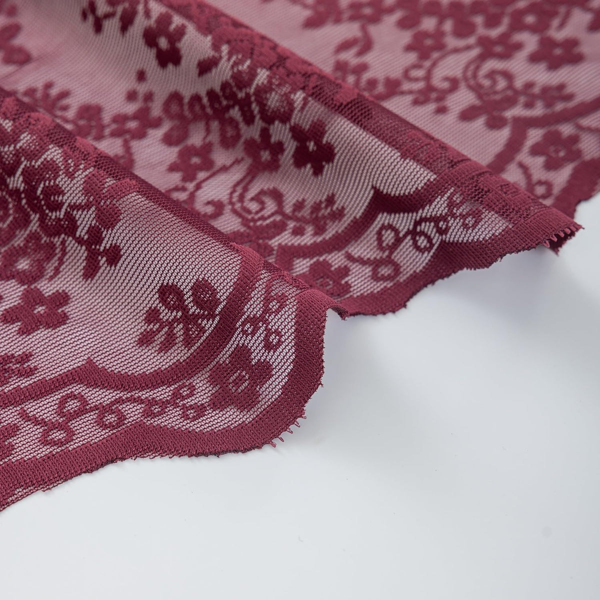 YJ YANJUN Vintage Lace Curtains 84 Inches Long- Elegant Floral Maroon Sheer Curtains Timeless Christmas Burgundy Drapes for Living Room Bedroom Privacy 7 FT 52W x 84L (Set of 2) Deep Merlot