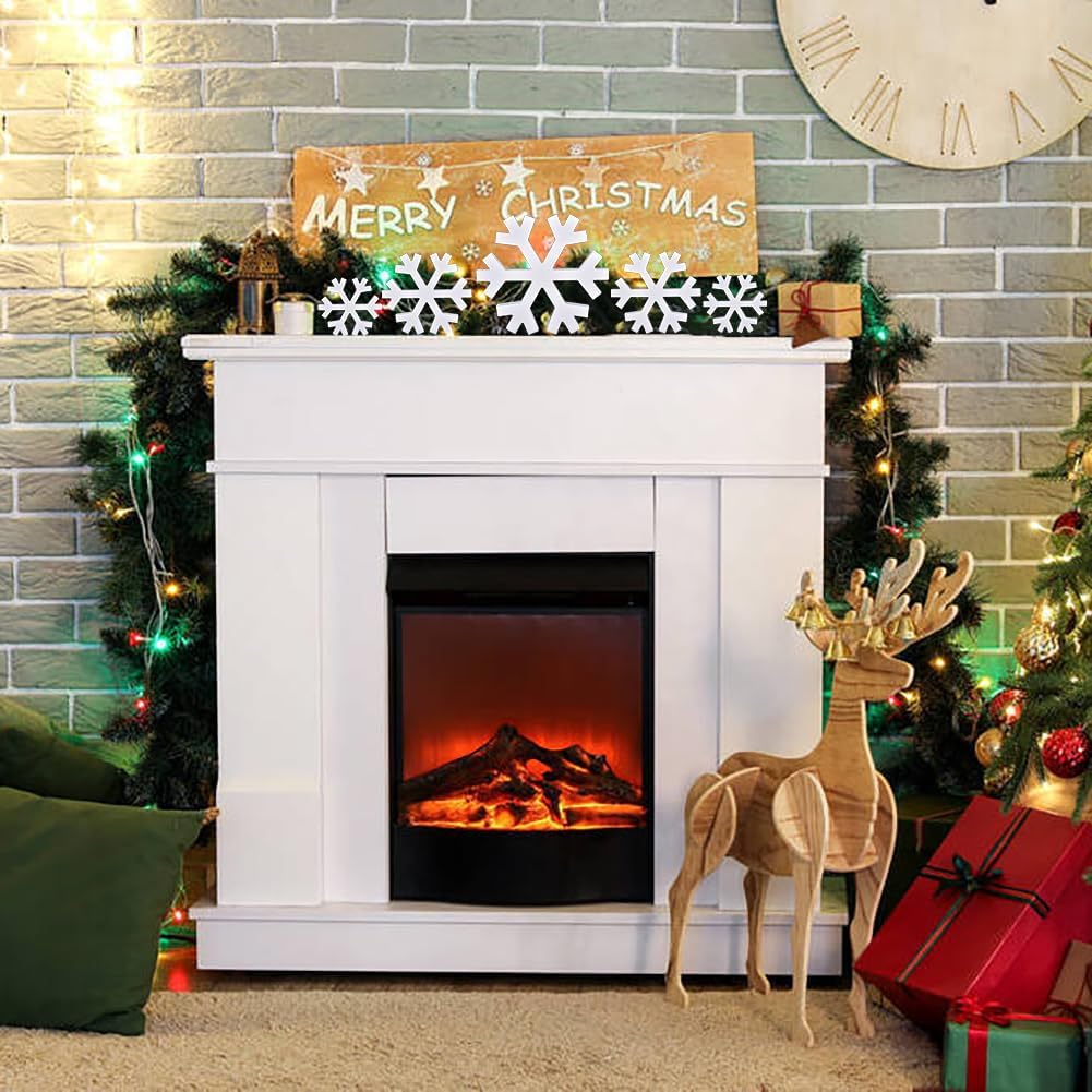 Winter Snowflake Decorations, 5PCS Christmas Decor White Standing Wooden Snowflakes Decoration Snow Flakes Ornament with 3 Different Size for Farmhouse Home Kitchen Office Living Room (5 PCS)