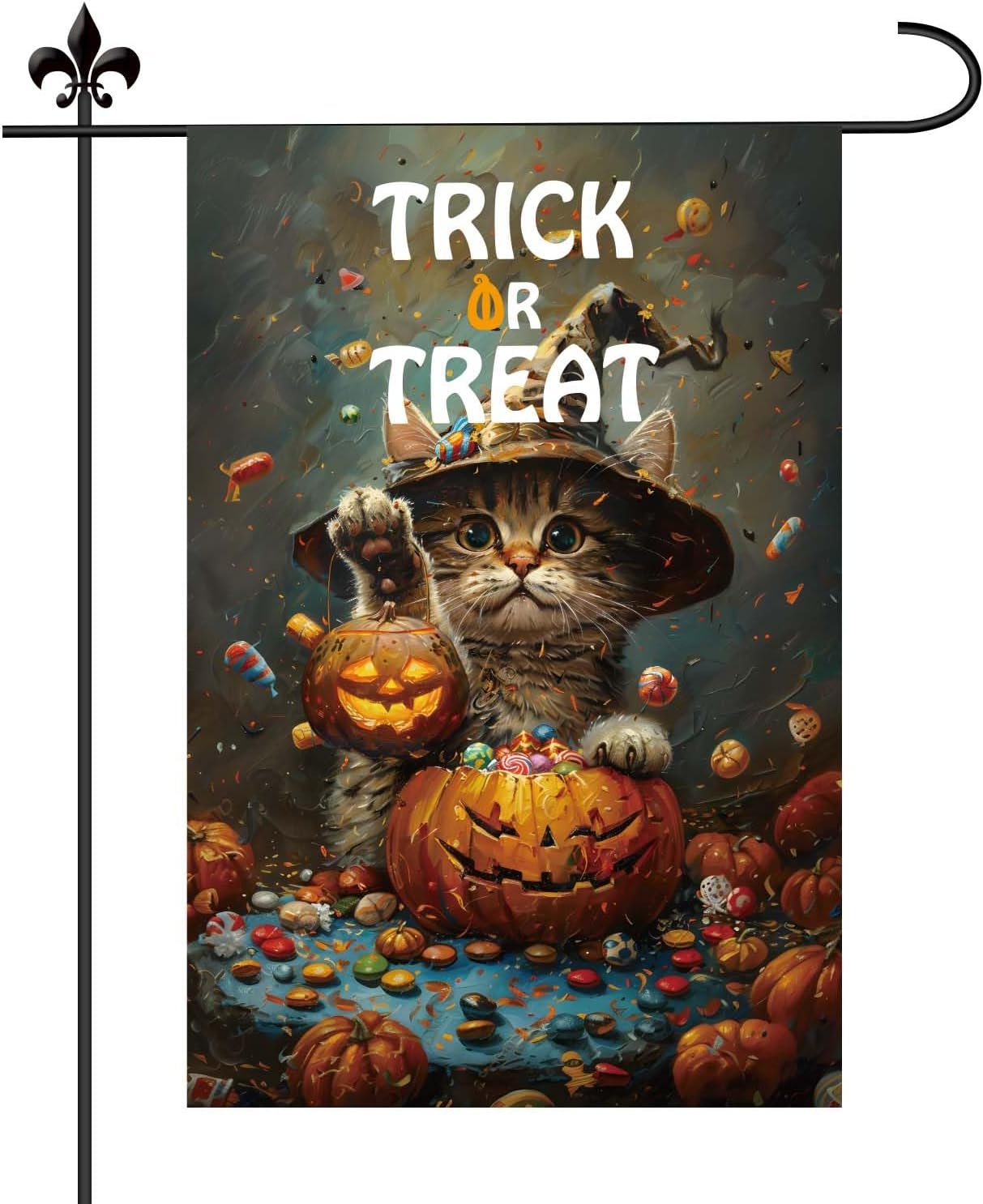 Halloween Black Cat “Happy Meoween” Garden Flag 12? × 18? Double-Sided Outdoor Decor | USA Decoration®