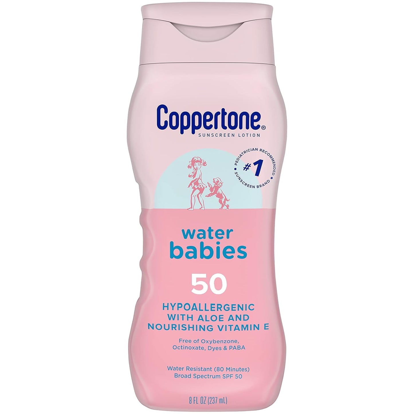 Coppertone WaterBabies Baby Sunscreen Lotion SPF 50 Hypoallergenic, Water-Resistant 80-Min, Pediatrician-Tested, 8 fl oz