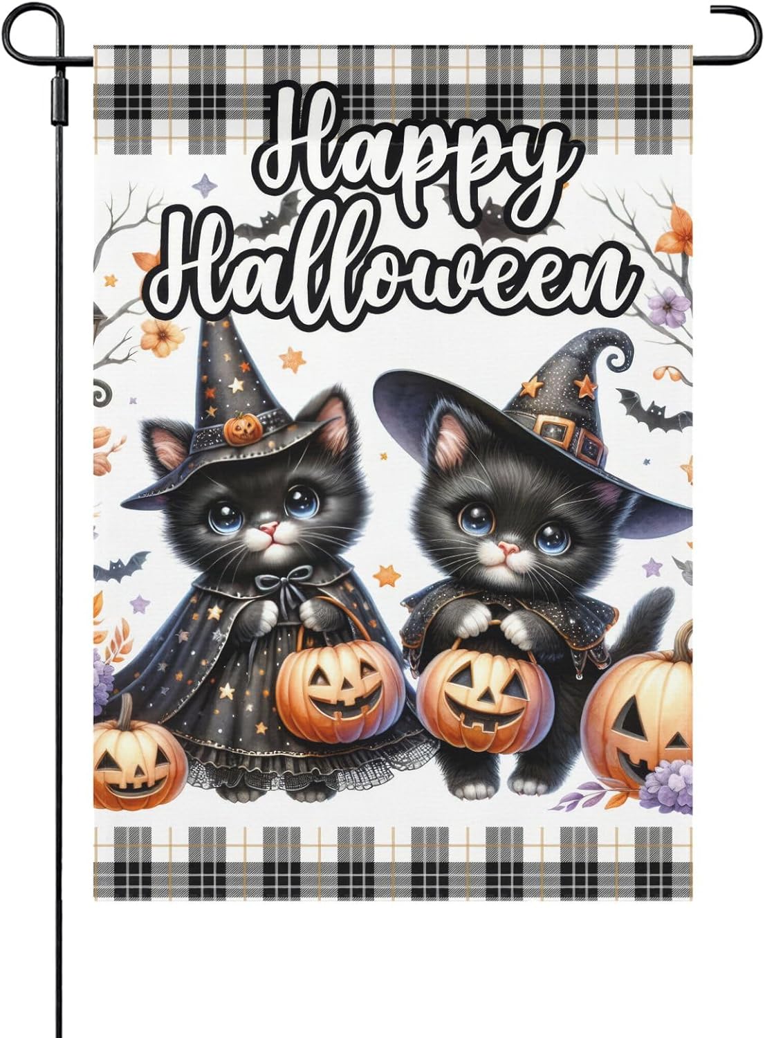 Happy Halloween Cat & Pumpkin Garden Flag Double-Sided Yard Décor (12×18 in) | USA Decoration®