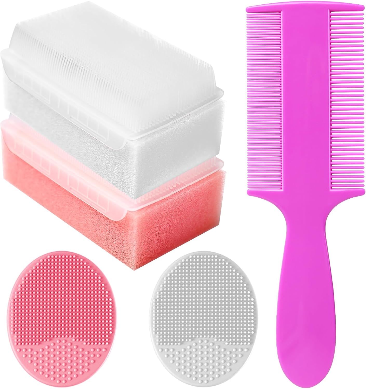 5 Piece Cradle Cap Brush Set with Bath Sponge and Comb for Newborns Pink