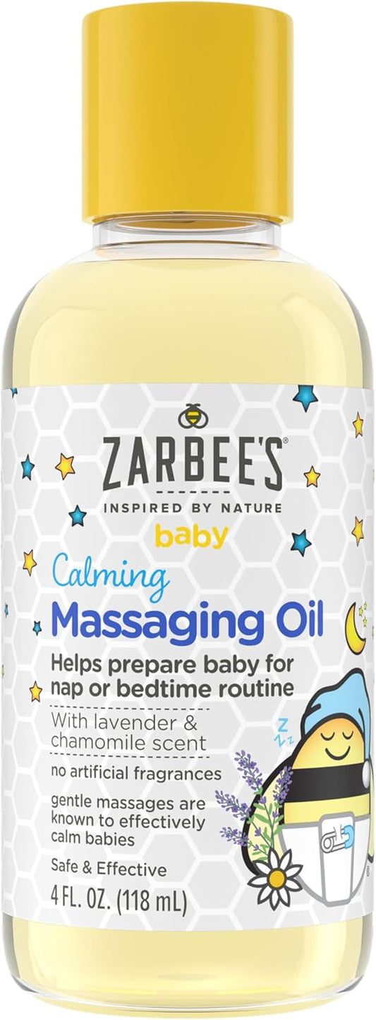 Zarbee’s Baby Calming Massage Oil Lavender & Chamomile, Paraben-Free, 4 fl oz
