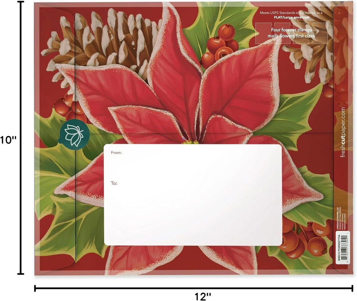 Freshcut Paper Pop Up Christmas Cards, Birch Poinsettia, 10 Inch Life Sized Flower Bouquet 3D Popup Greeting Cards, Christmas Card, Holiday Card, Blank Notecard & Envelope