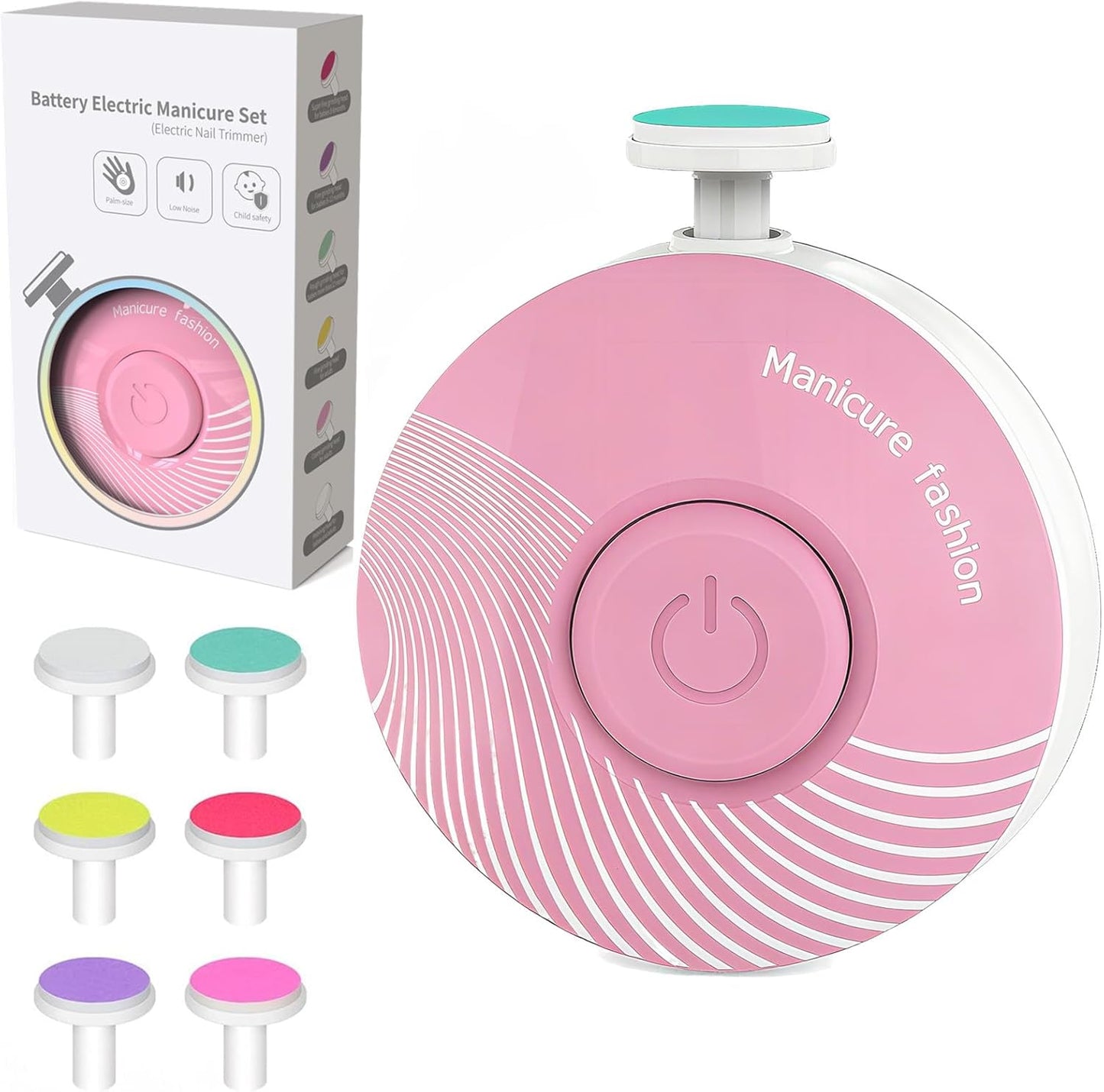 Electric Baby Nail Trimmer Kit with 6 Grinding Heads Safe, Quiet Nail File and Clippers for Newborns, Infants, Toddlers, and Adults, Battery Operated (Batteries Not Included)