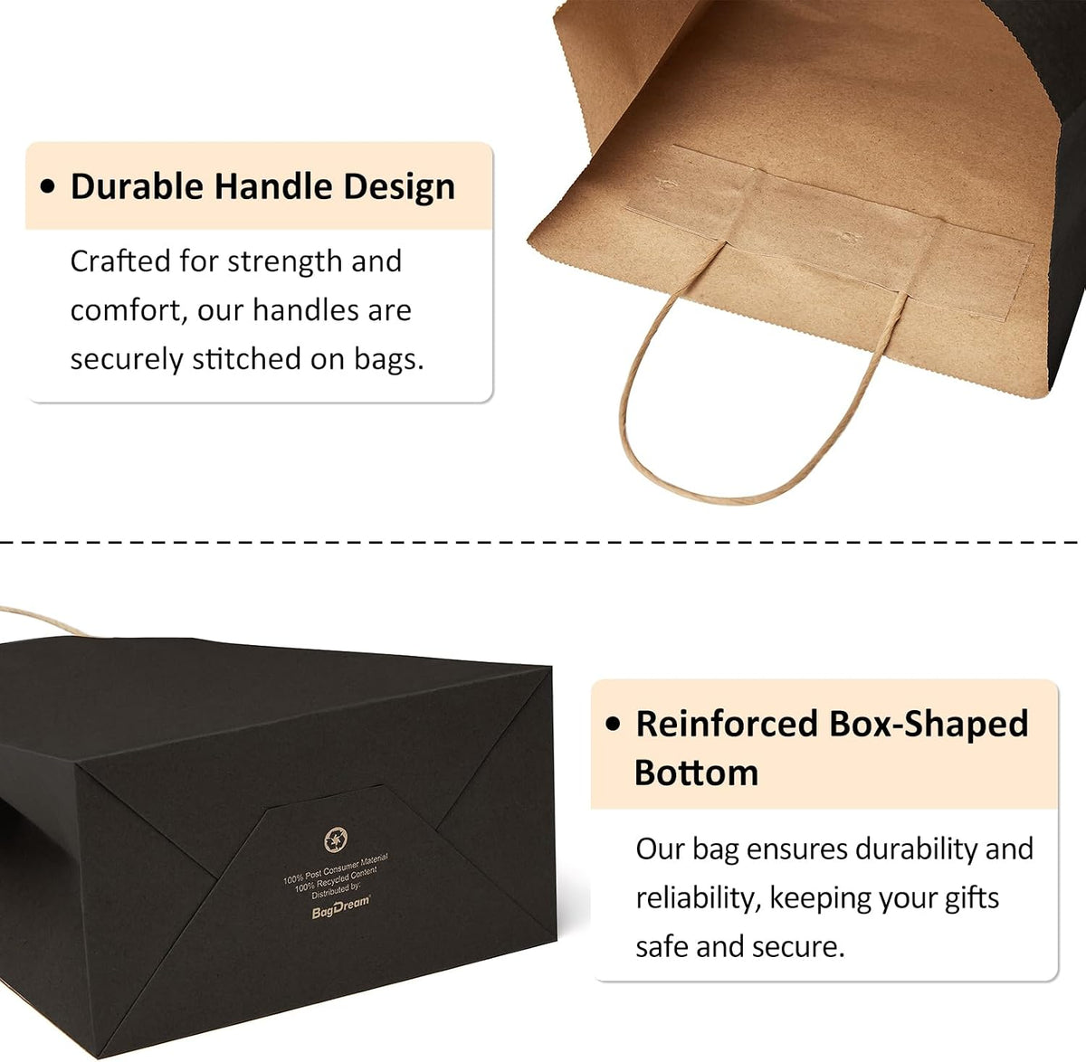 BagDream Medium Gift Bags with Handles 8x4.25x10.5 Inch Black 50 Pack Bulk