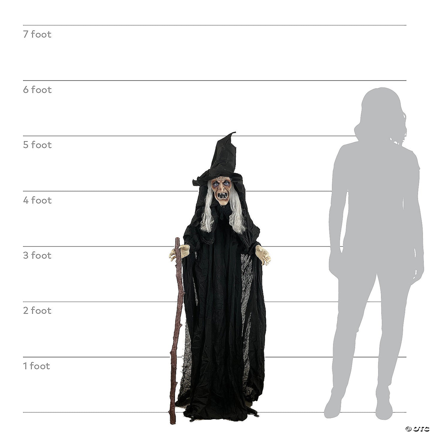 72" Animated Witch with Cane Halloween Decoration | USA Decoration®