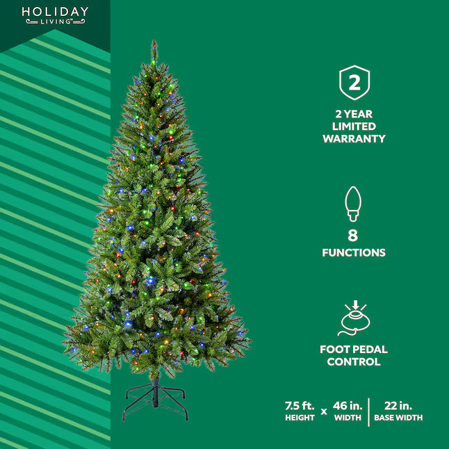 Holiday Living 7.5-ft Greensboro Spruce Pre-lit Artificial Christmas Tree with Color Changing LED Lights