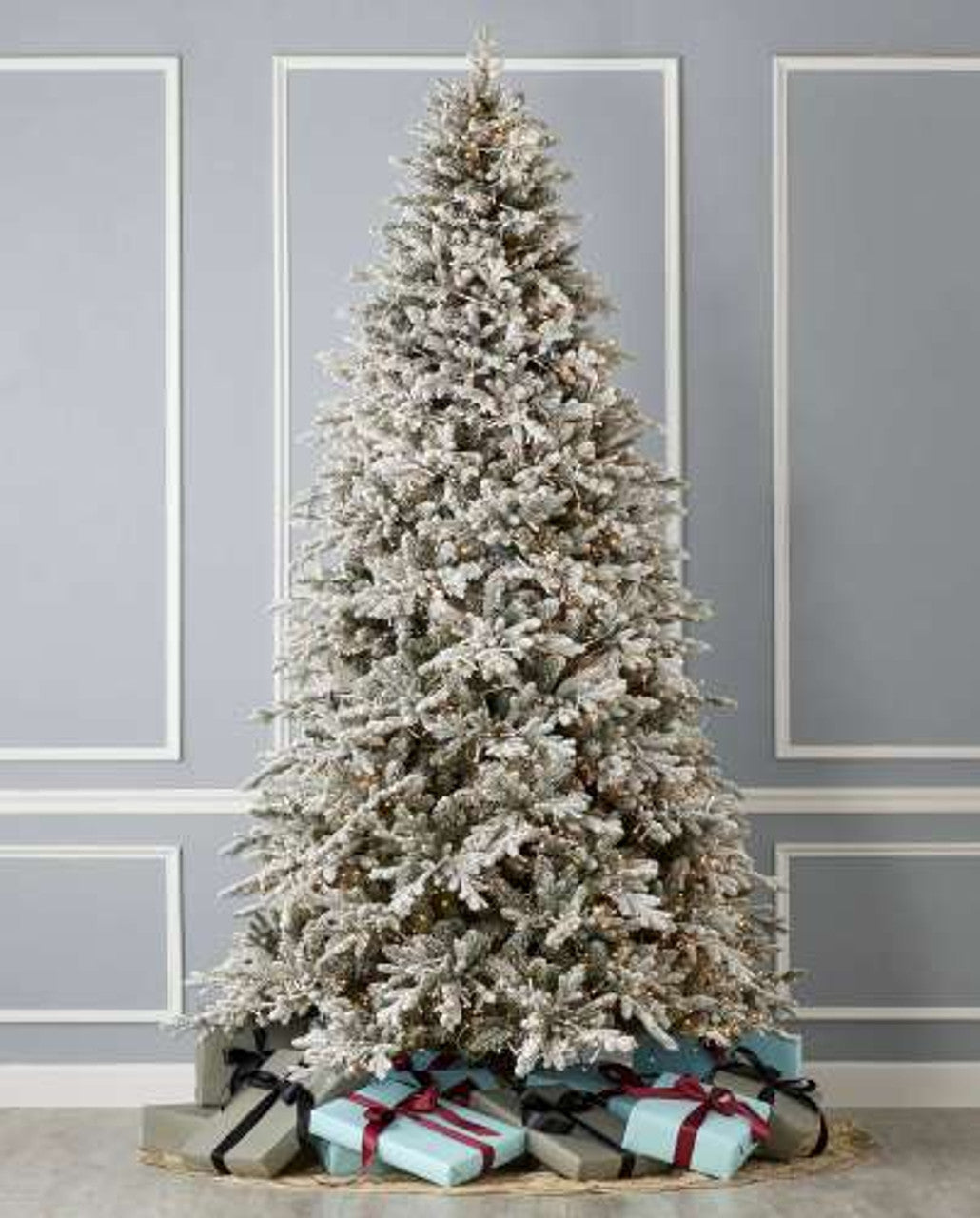 7.5' Flocked Dandan Pine Tree with 2200 Warm White LED Lights Bright & Lush Holiday Centerpiece