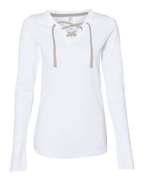 Women's Fine Jersey Lace-Up Long Sleeve T-Shirt | USA Decoration