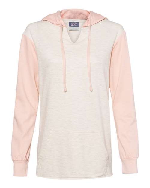 Women’s French Terry Hooded Pullover with Colorblocked Sleeves | USA Decoration