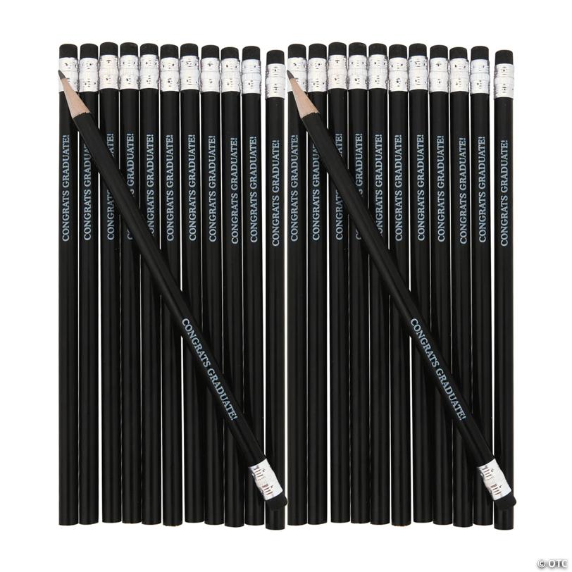 7 1/2" Personalized Black Solid Color Wood Pencils - 24 Pc.