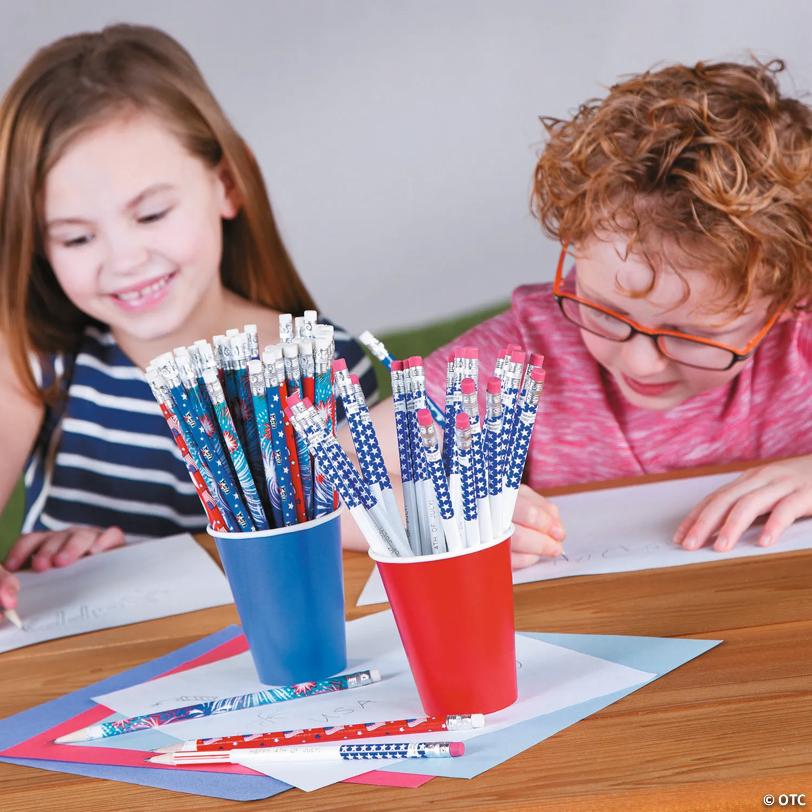 7 1/2" Personalized Patriotic Stars & Stripes Pencils – 24 Pc.
