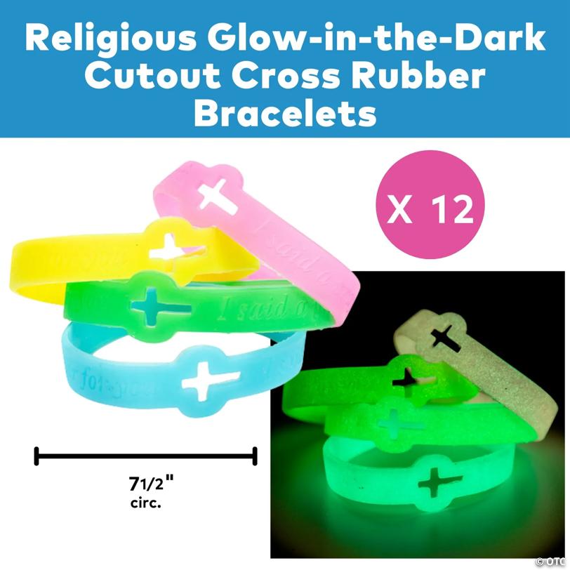 7 1/2" Religious Glow-in-the-Dark Cutout Cross Rubber Bracelets - 12 Pc.