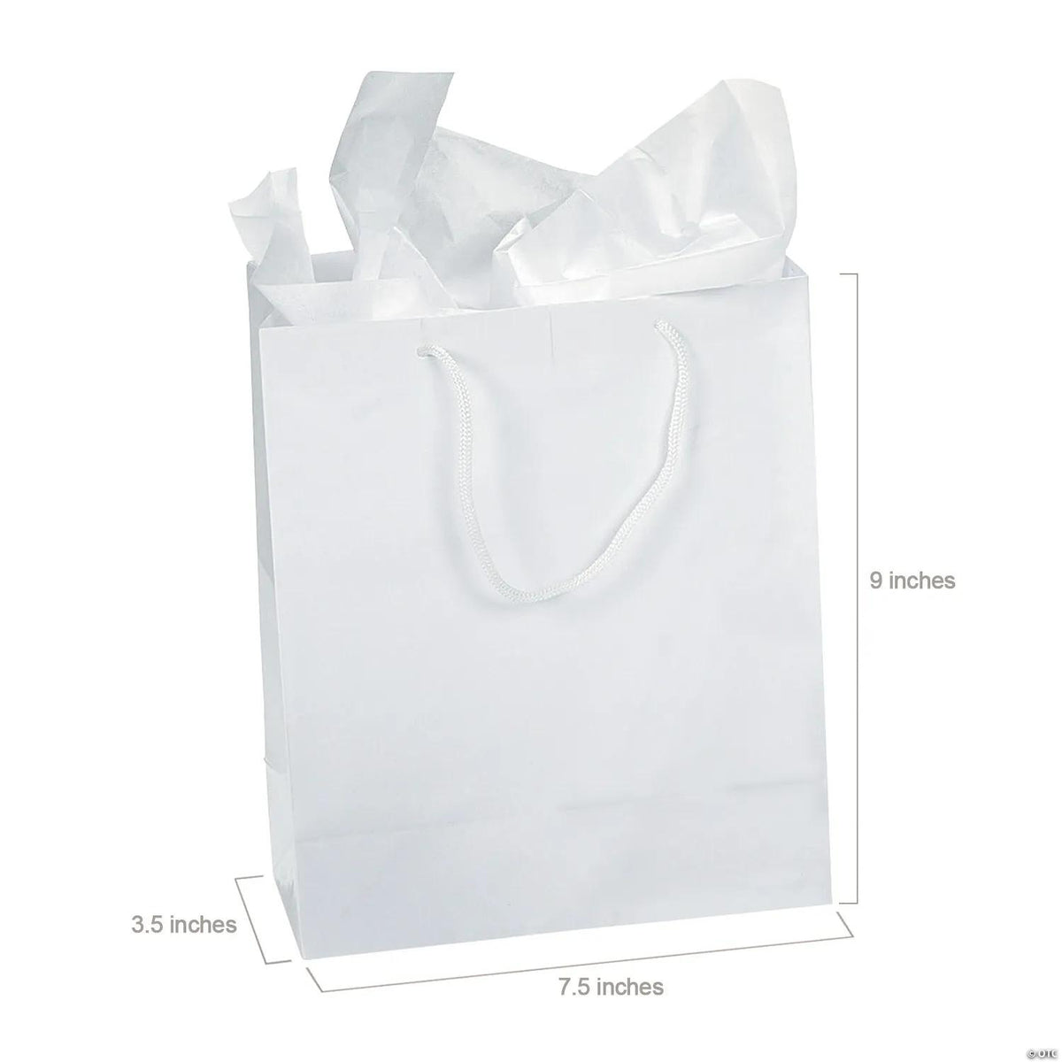 7 1/2" x 3 1/2" x 9" Medium White Paper Gift Bags - 12 Pc.