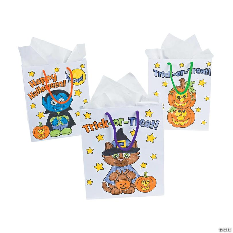 7 1/2" x 9" Color Your Own Medium Halloween Gift Bags - 12 Pc.