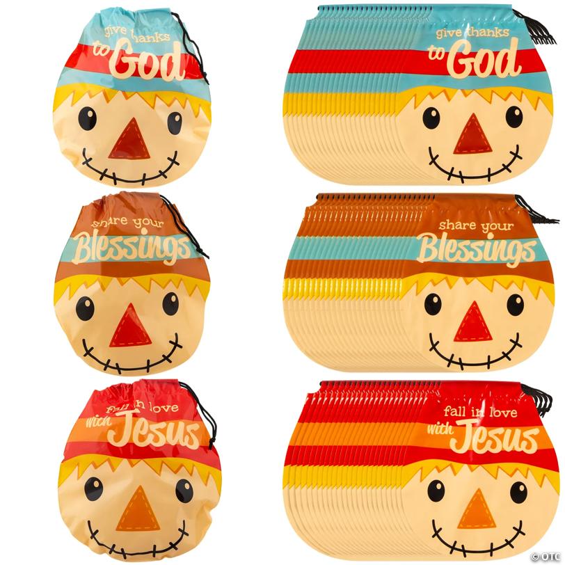 7 3/4" x 8 1/2" Bulk 72 Pc. Medium Religious Scarecrow Drawstring Goody Bags