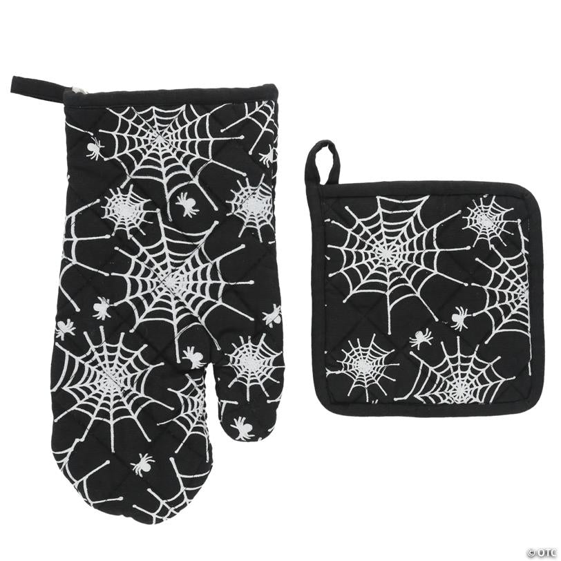 7" – 13" Halloween Spiderweb Cotton Oven Mitt & Potholder Set - 2 Pc.