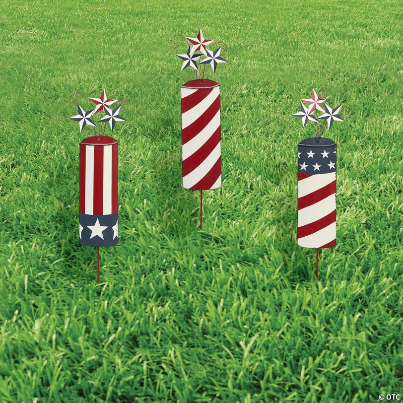 7" x 34" Patriotic Metal Yard Signs - 3 Pc.