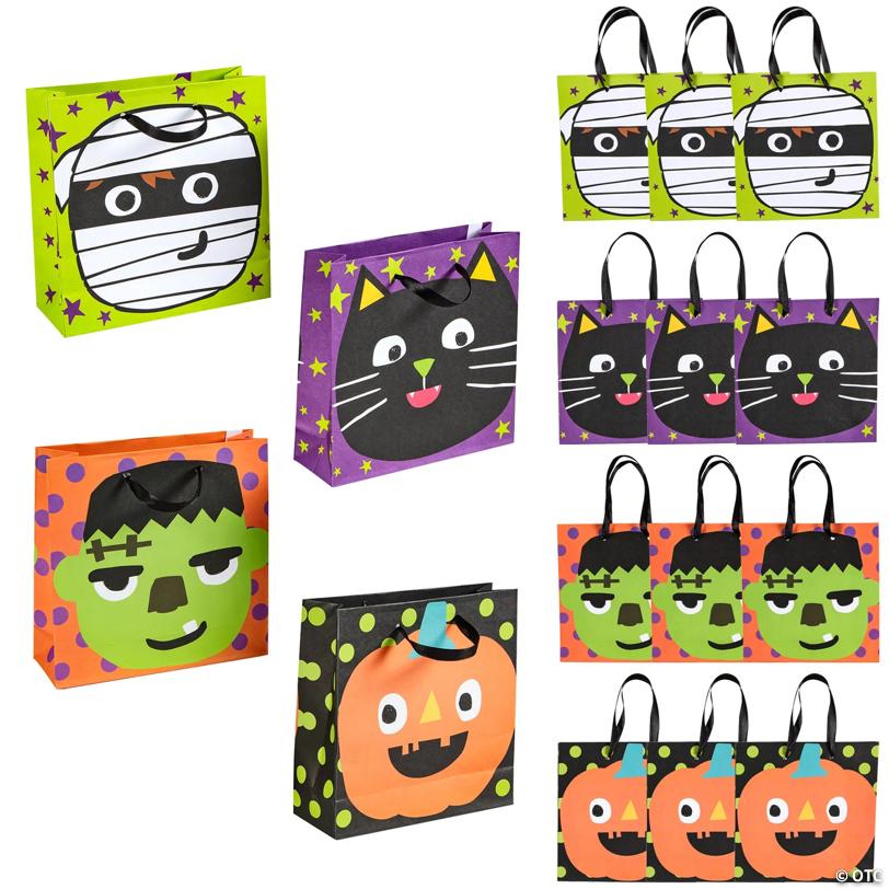 7" x 7 1/4" Medium Ghoul Gang Halloween Paper Gift Bags - 12 Pc.