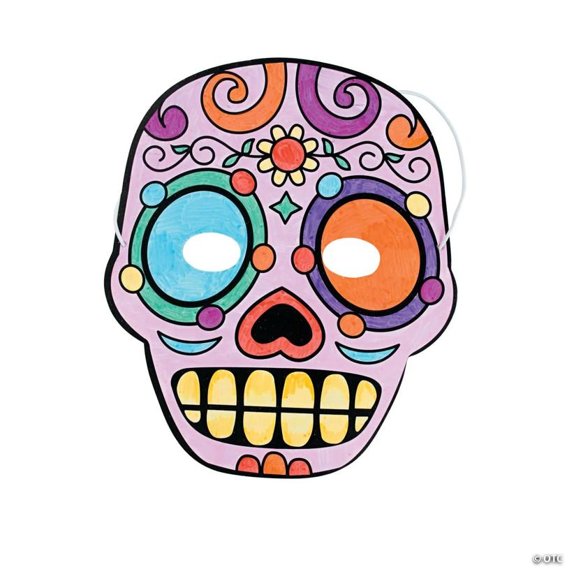 7" x 8 1/4" Color Your Own Day of the Dead Paper Masks - 12 Pc.