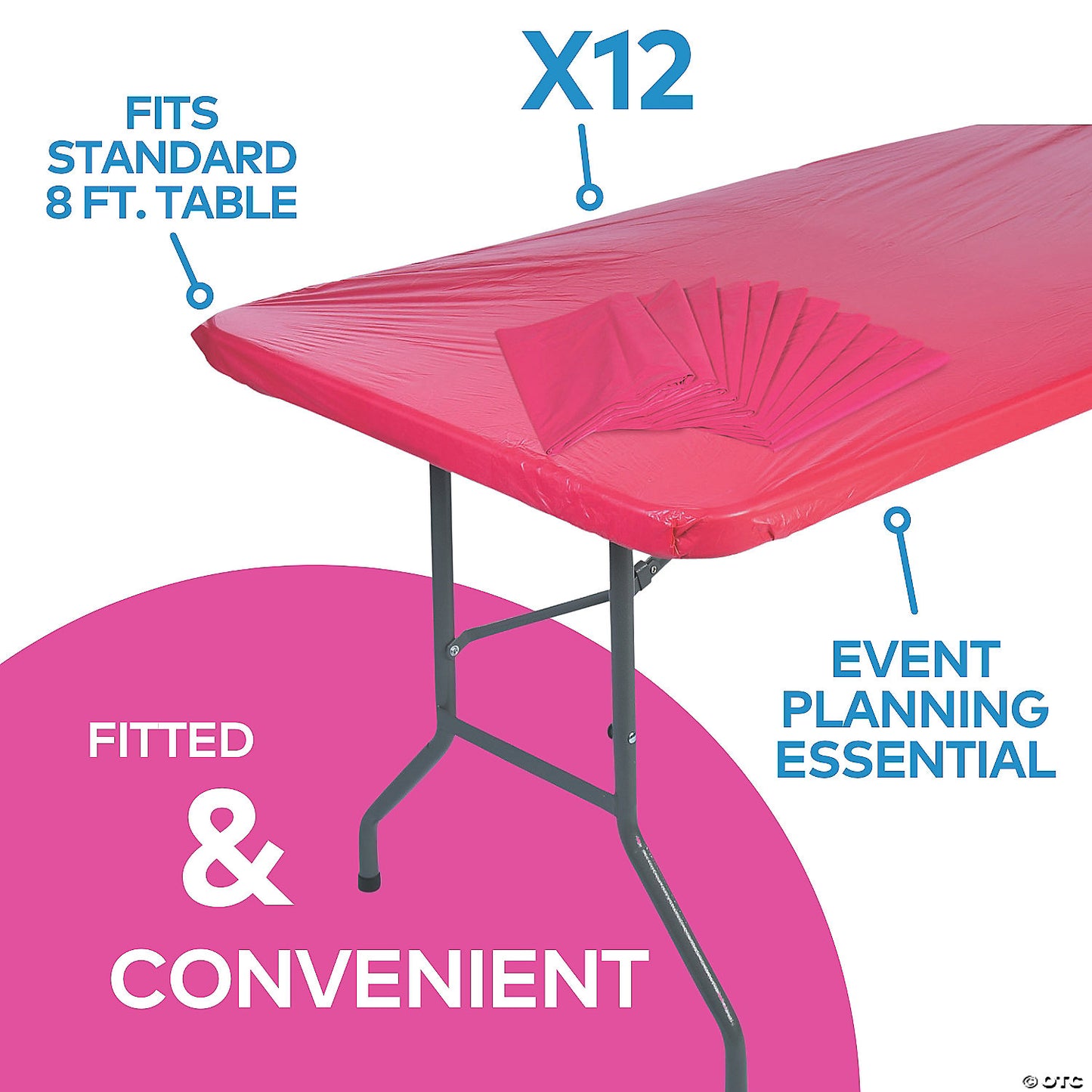 8 ft. Bulk 12 Pc. Red Fitted Rectangle Disposable Plastic Tablecloths