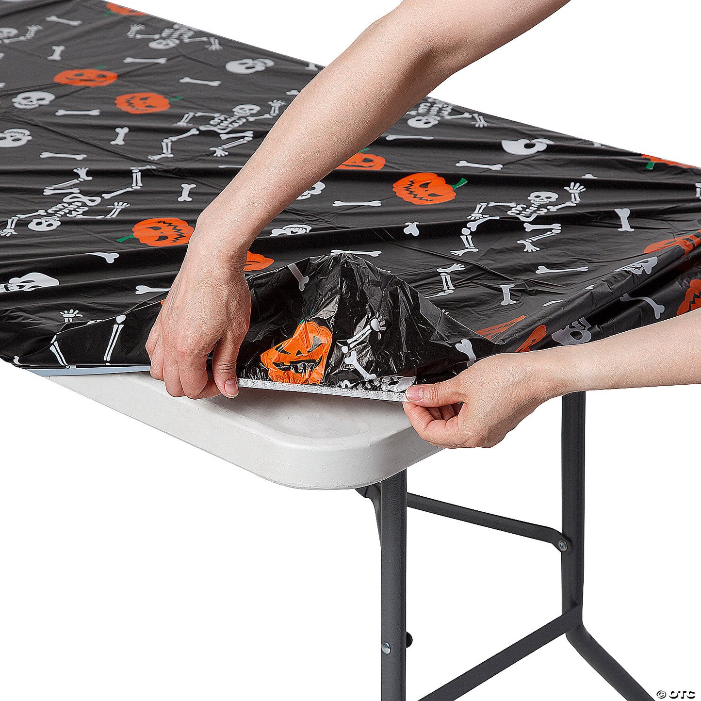 8 Ft. Halloween Jack-O'-Lanterns & Bones Fitted Plastic Tablecloth | USA Decoration®