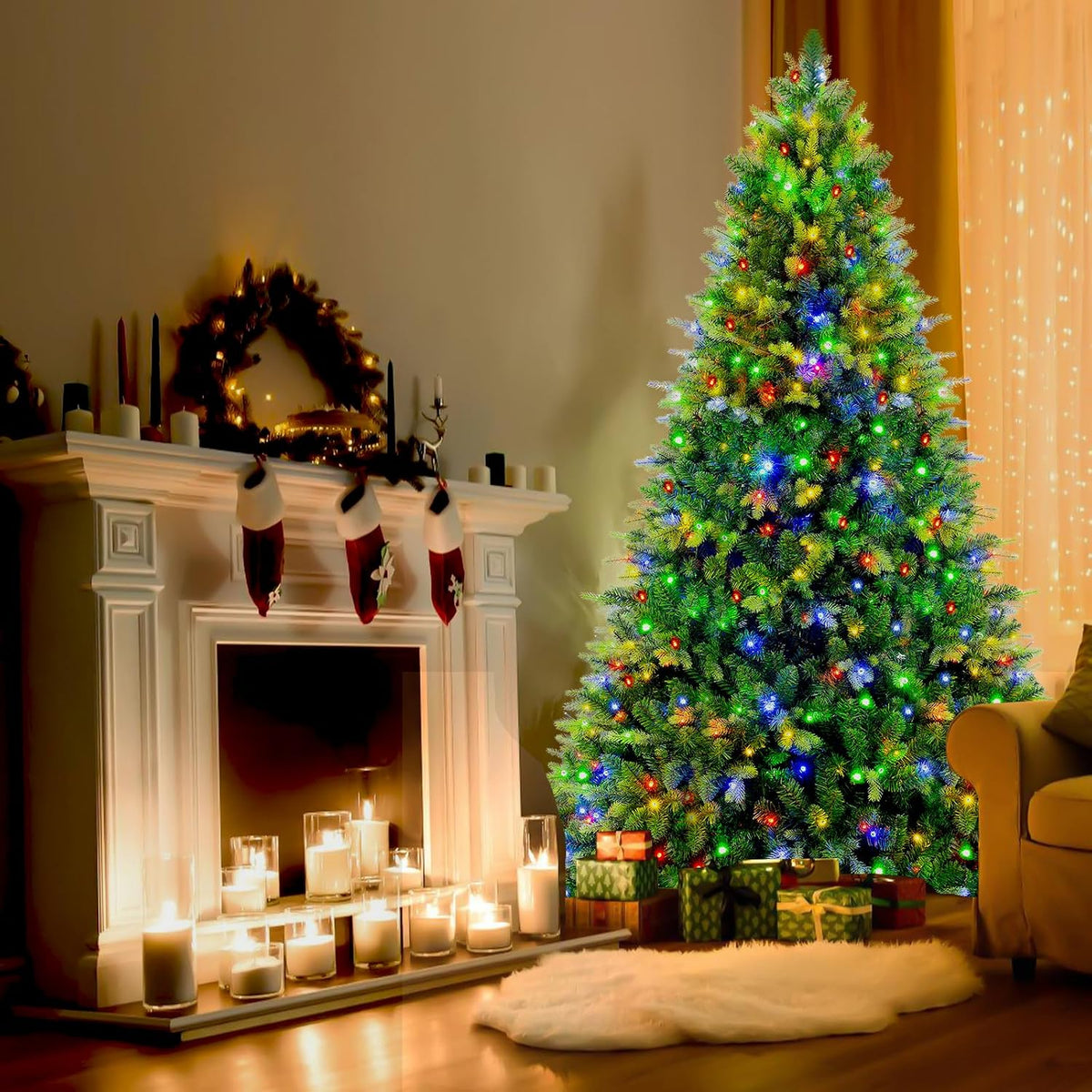 360° Rotating Prelit Christmas Tree 6ft - Musical Artificial Christmas Tree with Remote Control, 860 PE & PVC Mixed Tips, 8 Modes 280 Multicolor LED Lights for Holiday Decor