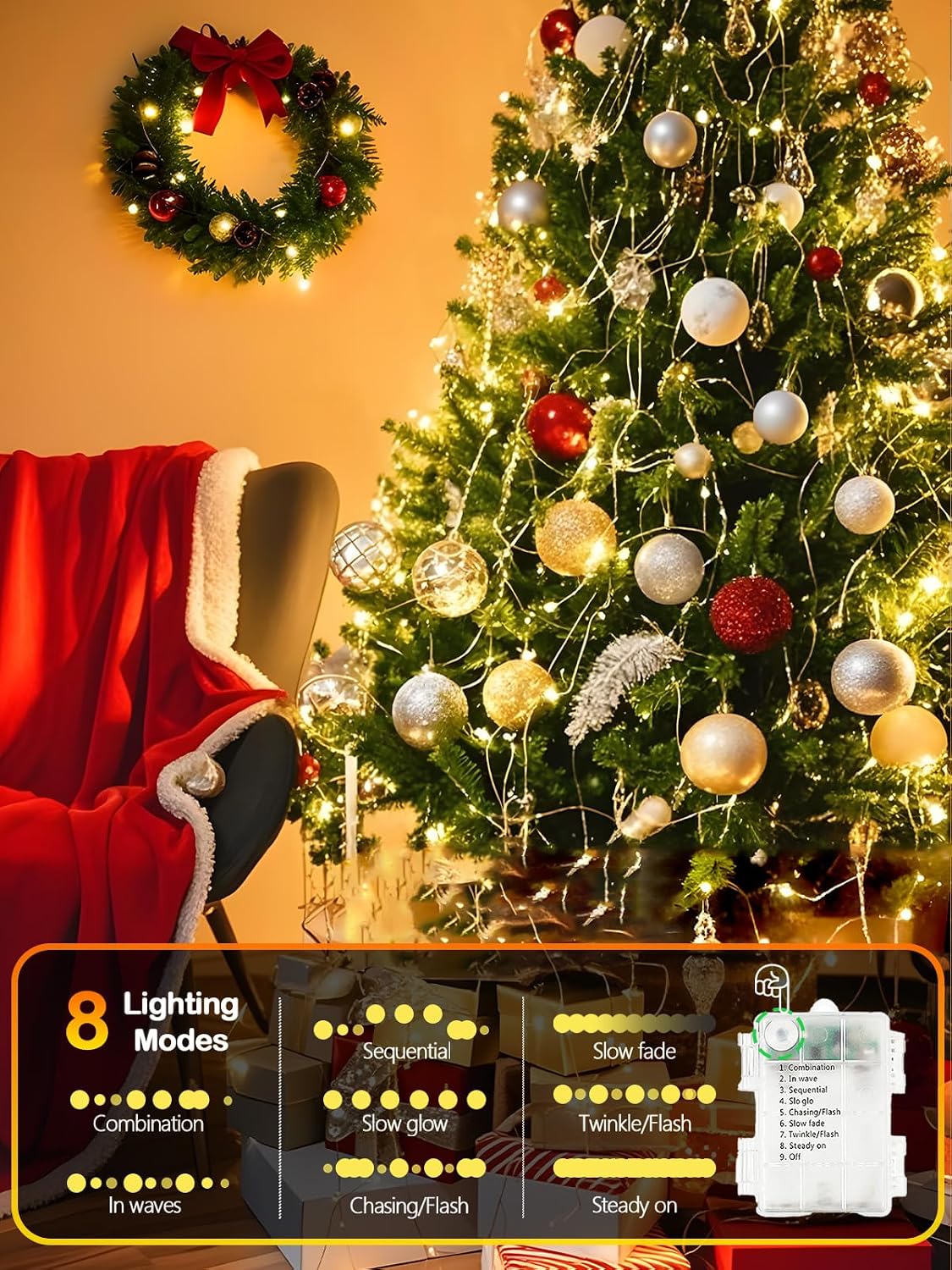 4 Pack Fairy Lights Battery Operated with Remote 33FT 100 LED Warm White