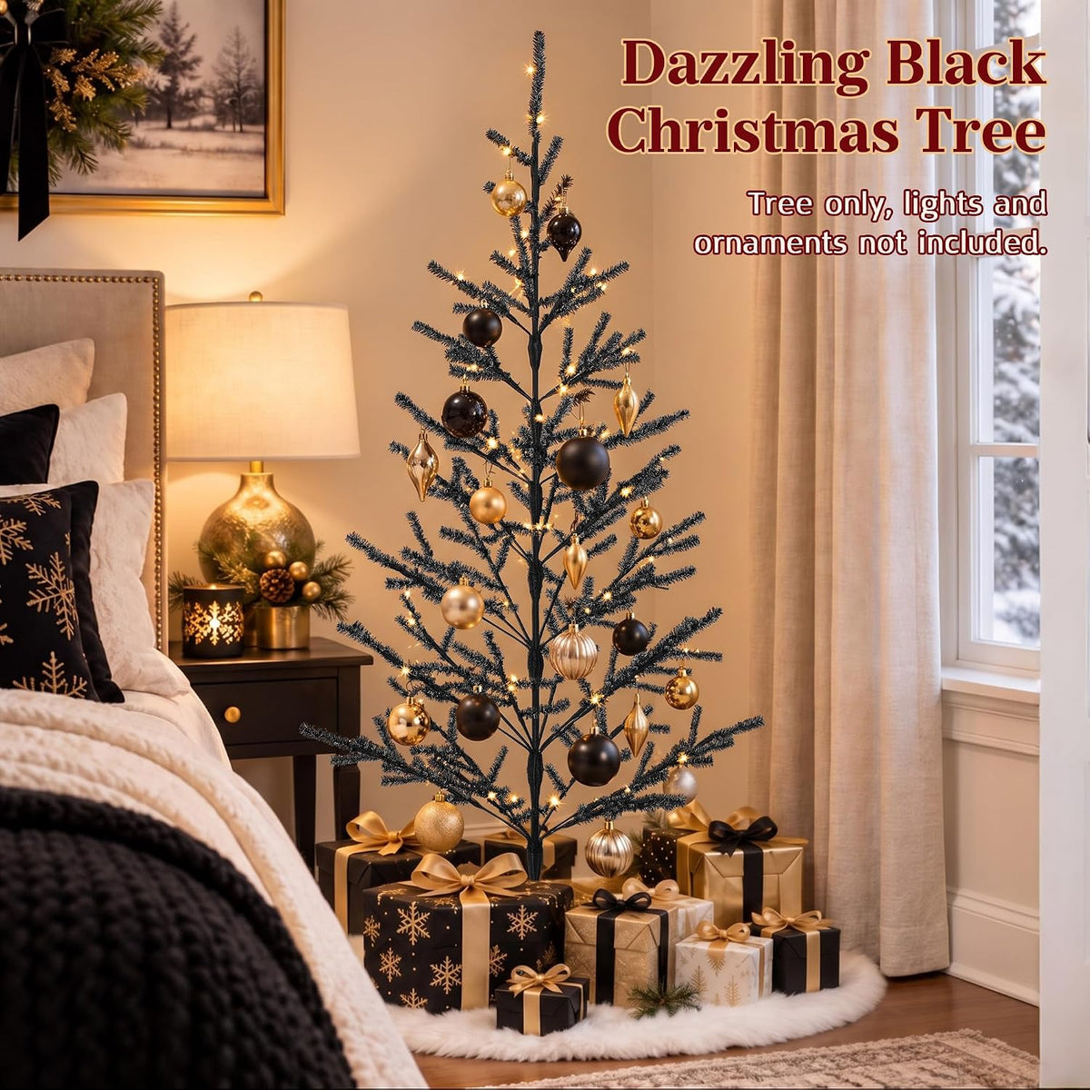 4ft Black Christmas Tree, Retro Aluminum Christmas Tree, Tinsel Trees