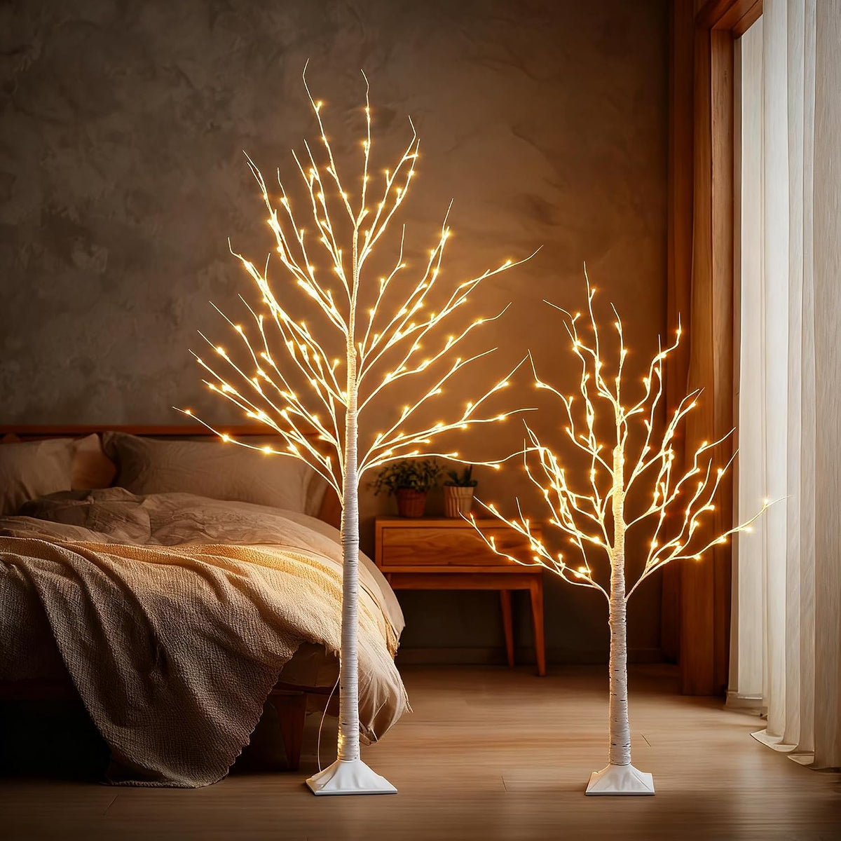 TW SHINE Set of 3 Lighted Birch Tree, 4FT 6FT 8FT White Artificial Christmas Tree with Total 456 LED Light, Prelit Waterproof Christmas Decoration for Indoor Outdoor Thanksgiving Wedding Holiday