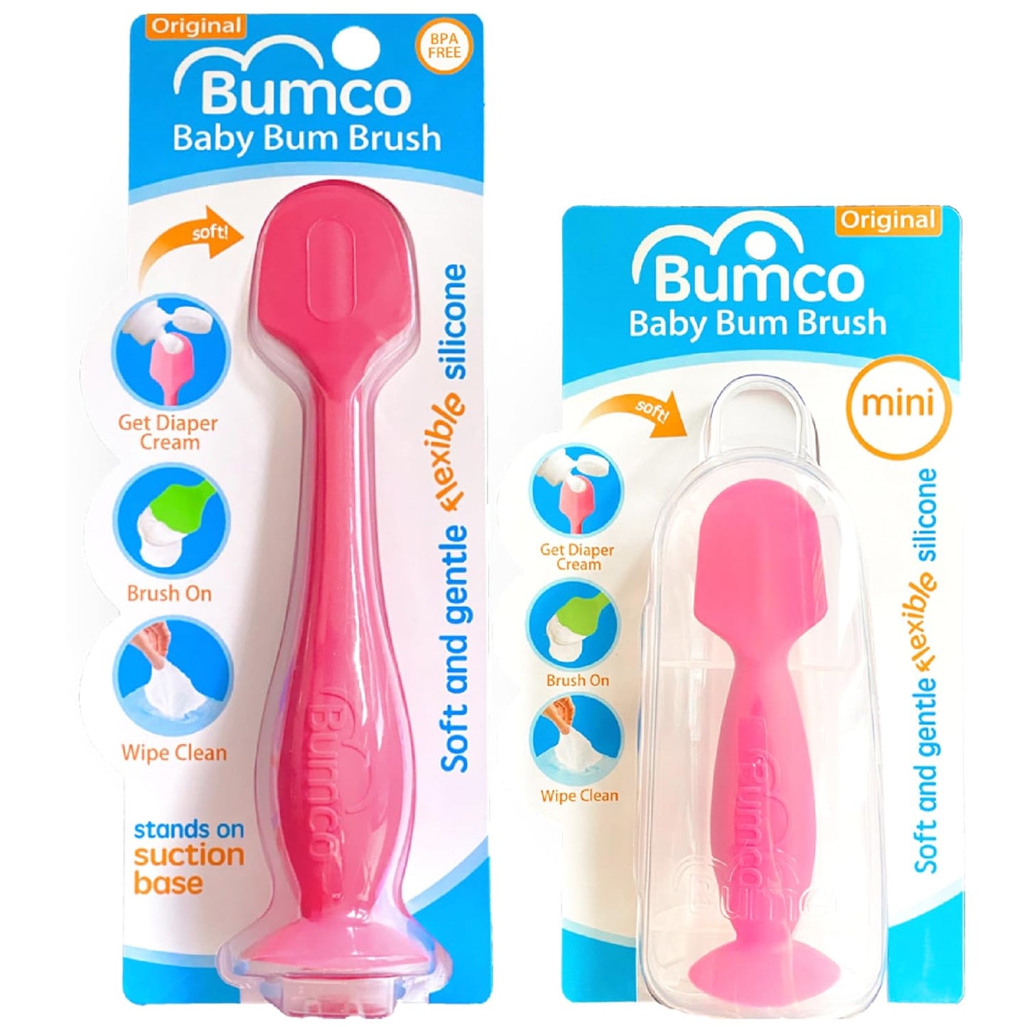 Baby Diaper Cream Spatula Set Bum Brush + Mini Travel Spatula with Case – Soft BPA-Free Silicone Suction Cup Base Easy to Clean Pink Diaper Cream Applicator Tool for Babies