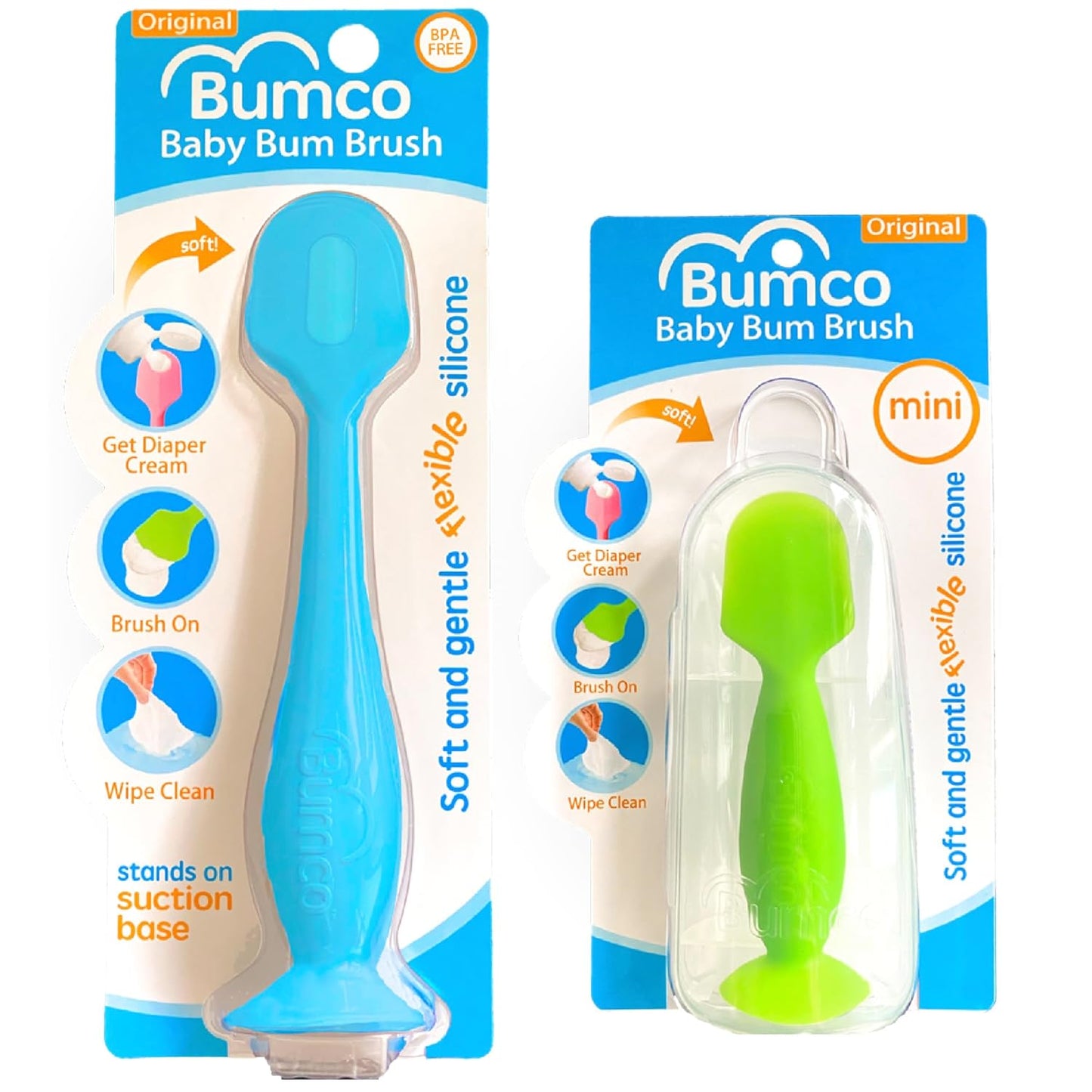 Bumco Baby Bum Brush & Mini Diaper Cream Spatula Set with Case BPA-Free Soft Diaper Applicator for Gentle Baby Car