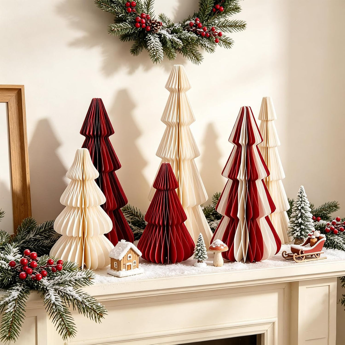 SUNBEAUTY Paper Christmas Trees, Christmas Centerpiece, Honeycomb Trees