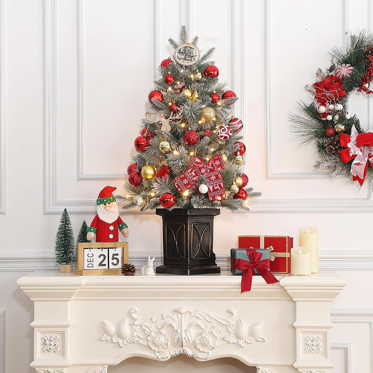 GAOMON 2Set 3FT Prelit Christmas Tree, Artificial Tree with Vintage Base