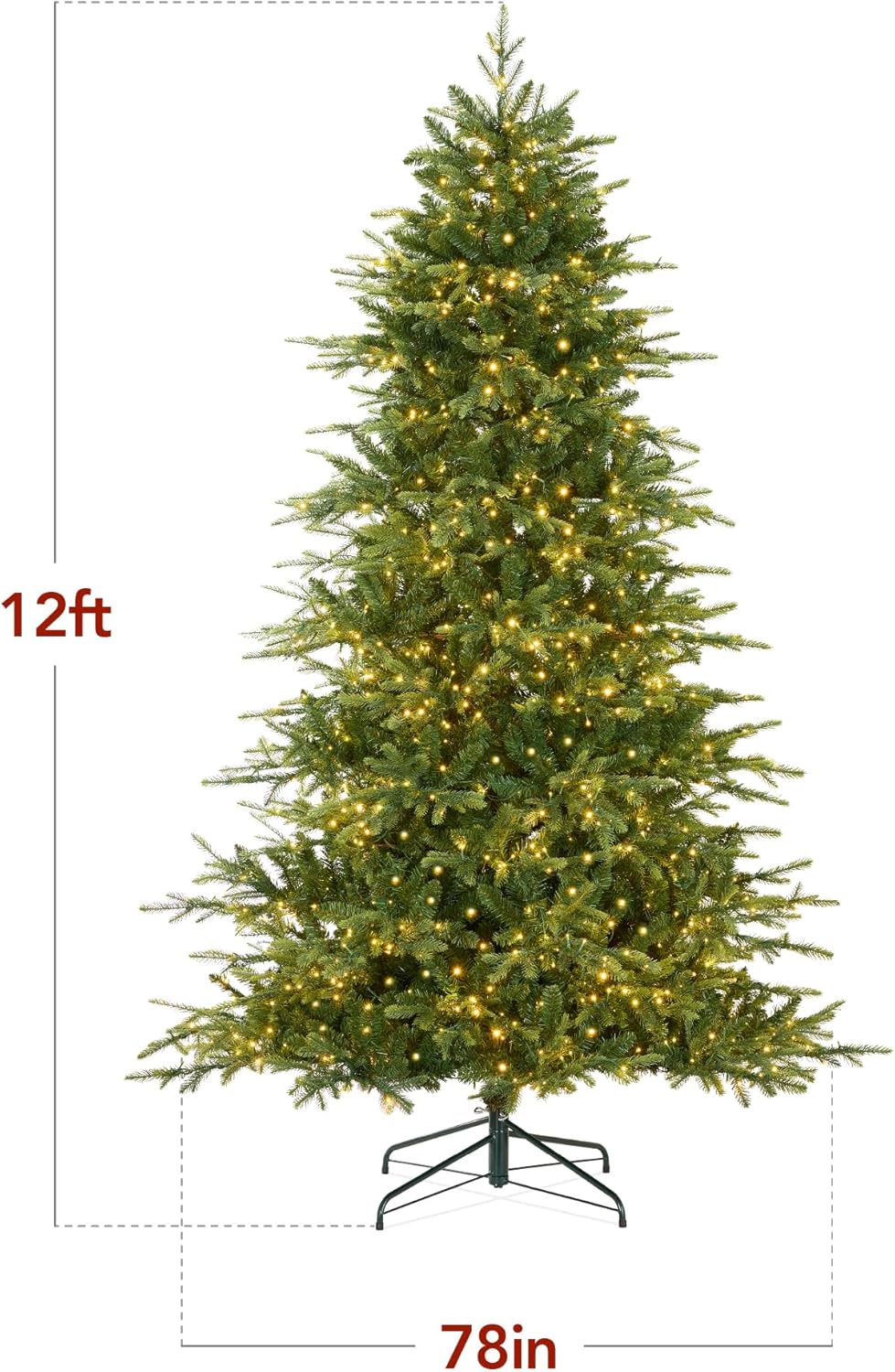 Aspen Christmas Tree, 12ft Pre-lit Noble Fir w/ 3,000 Super Bright Twinkling Micro LED Lights, 2-in-1 White & Multicolor